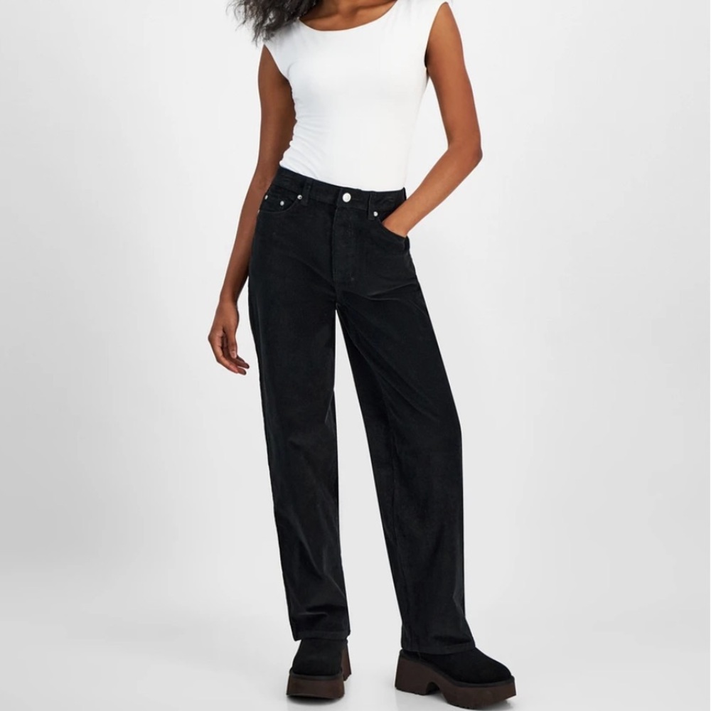 Madden Girl 90s Fit Black Corduroy Wide Leg Denim Pants